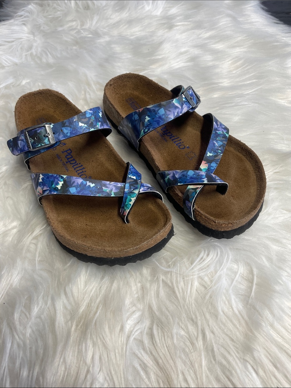 Birkenstock for Papillio Tabora Blue Blue Toe, Strappy Slide Sandals